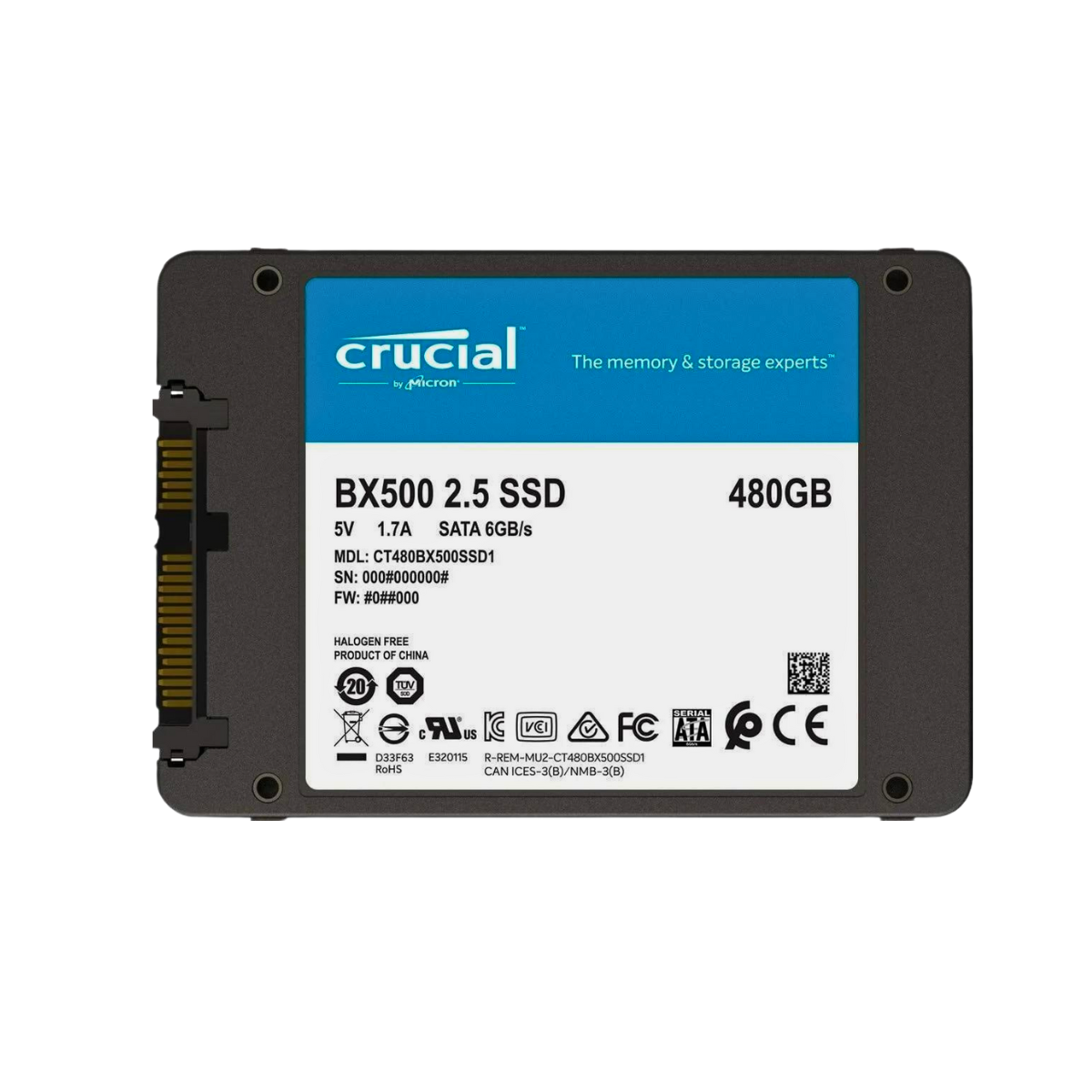 Crucial 480GB Solid State Drive 2.5" Internal SATA (SATA/600) 540 MB/s CT480BX500SSD1