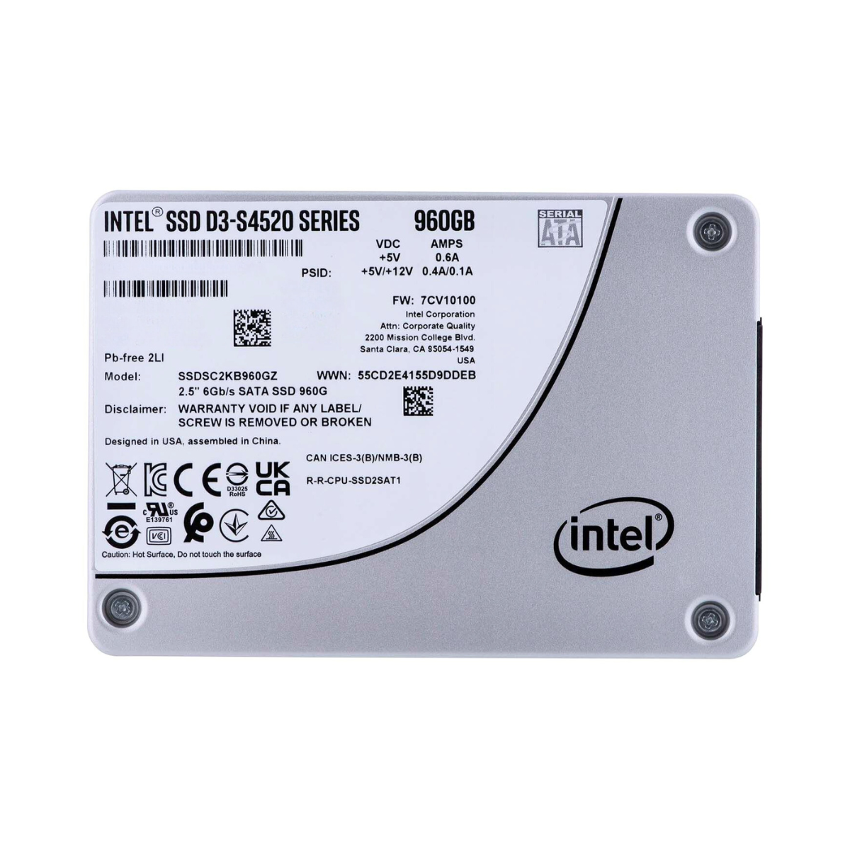 Intel  D3-S4520 960GB Solid State Drive 2.5" Internal SATA 6Gb/s 2.5 inch SSDSC2KB960GZ01