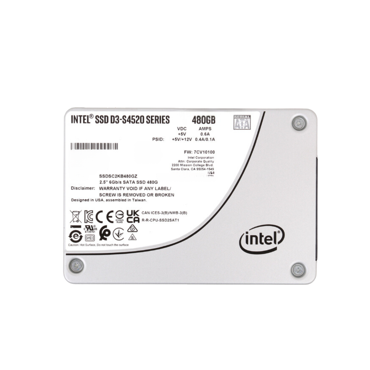 Intel D3-S4520 480GB Solid State Drive 2.5" Internal SATA 6Gb/s SSDSC2KB480GZR